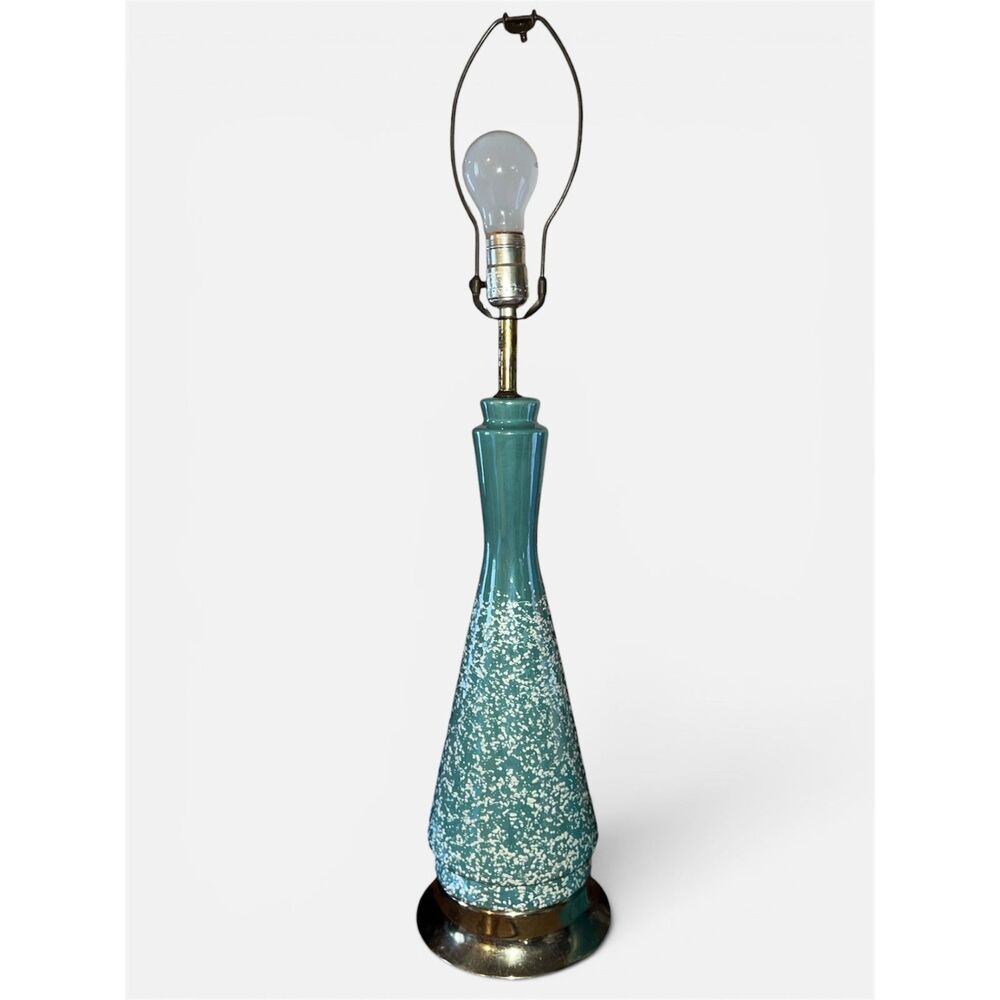 Vintage Mid-Century Modern Turquoise Speckled Ceramic Table Lamp – Working
